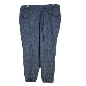 Old Navy Blue Tapered Pants Womens Size Large Linen Blend Elastic Waist